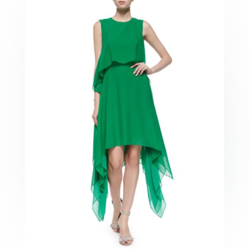 Marilee Tiered Silk Dress, Light Kelly Green BCBG